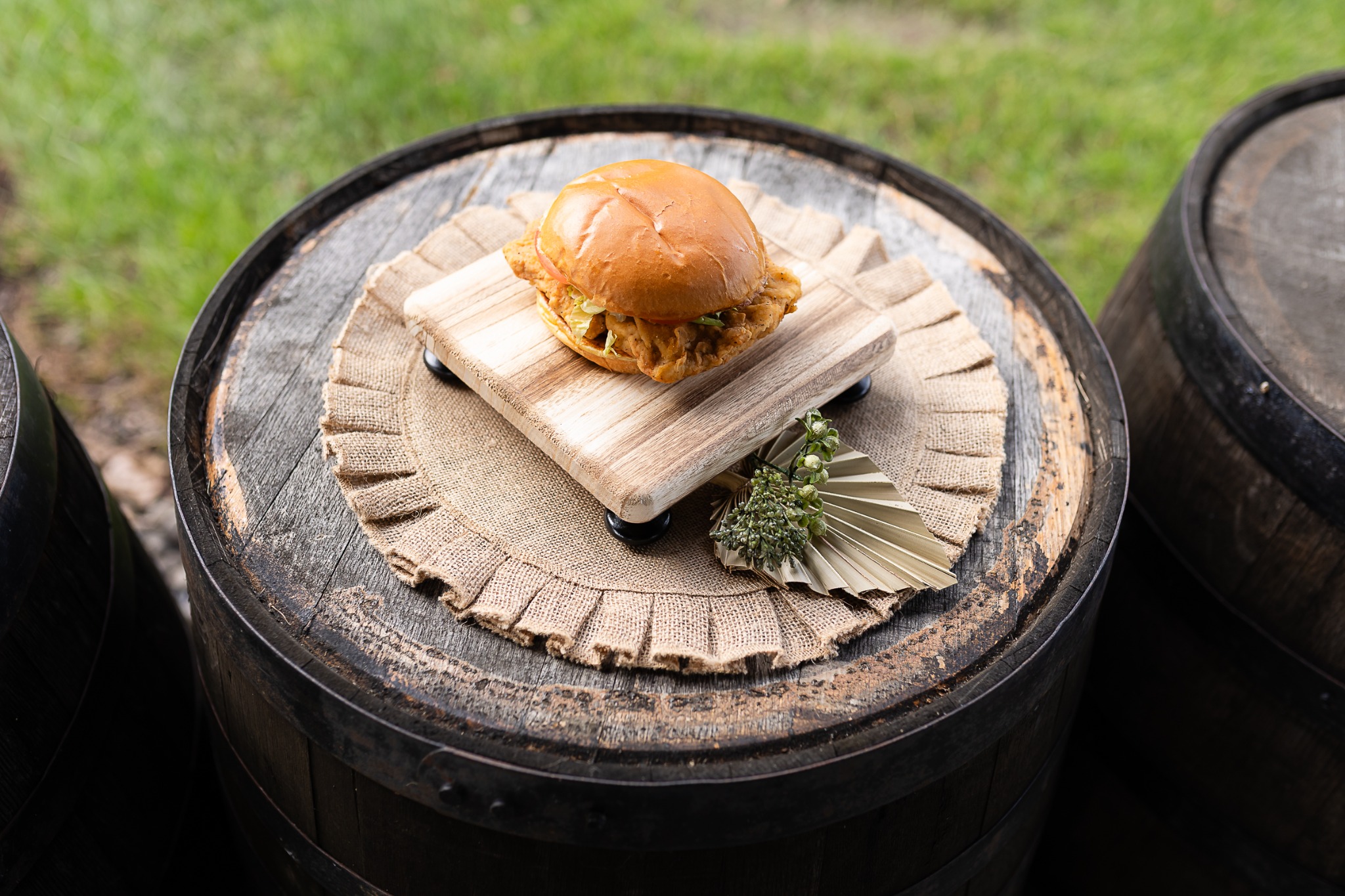 Bootlegger food served on a barrel