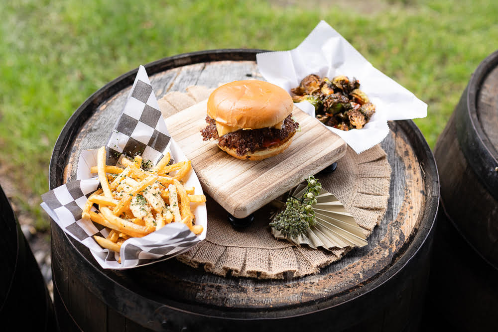 Bootlegger Grill burger, truffle parmesan fries and Brussels sprouts